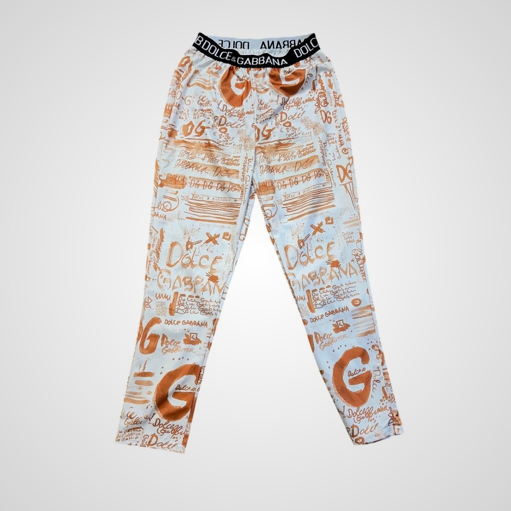 Dolce & Gabbana Leggings Mens Small White Orange Excellent Graffiti Logo Print